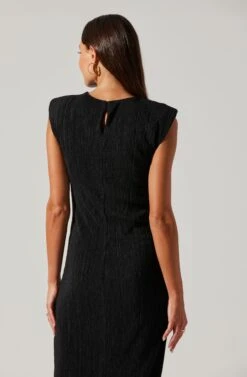 Plisse Straight Neck Midi Dress -Outlet Cozi Luxe Store ADR101830 BLACK 6