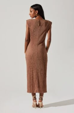 Plisse Straight Neck Midi Dress -Outlet Cozi Luxe Store ADR101830 BROWN 6