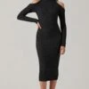 Cold Shoulder Mock Neck Midi Sweater Dress -Outlet Cozi Luxe Store ADR101869 CHARCOAL 2