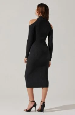 Cold Shoulder Mock Neck Midi Sweater Dress -Outlet Cozi Luxe Store ADR101869 CHARCOAL 5