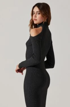 Cold Shoulder Mock Neck Midi Sweater Dress -Outlet Cozi Luxe Store ADR101869 CHARCOAL 6