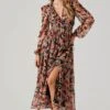 Floral Lace Back Long Sleeve Maxi Dress -Outlet Cozi Luxe Store ADR102039 ORANGEBLACKFLORAL 1