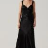 Aeris Satin Lace Trim Maxi Dress -Outlet Cozi Luxe Store ADR102254 BLACK 1