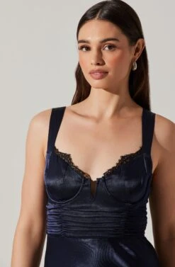 Aeris Satin Lace Trim Maxi Dress -Outlet Cozi Luxe Store ADR102254 NAVY 4