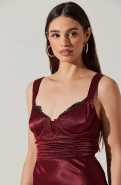 Aeris Satin Lace Trim Maxi Dress -Outlet Cozi Luxe Store ADR102254 WINE 2