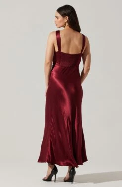 Aeris Satin Lace Trim Maxi Dress -Outlet Cozi Luxe Store ADR102254 WINE 3