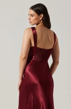 Aeris Satin Lace Trim Maxi Dress -Outlet Cozi Luxe Store ADR102254 WINE 4