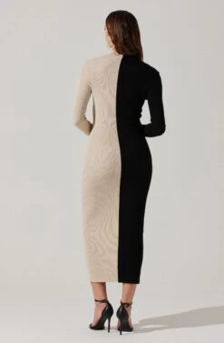 Two Toned Long Sleeve Midi Sweater Dress -Outlet Cozi Luxe Store ALD45112 FCI BLACKCONTRAST 5