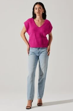 Checkered Sweater Vest -Outlet Cozi Luxe Store ALT16416 CI FUCHSIA 2