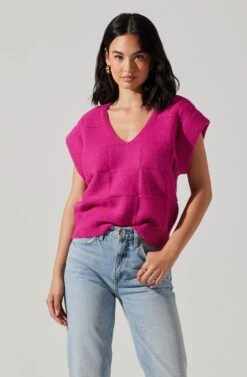 Checkered Sweater Vest -Outlet Cozi Luxe Store ALT16416 CI FUCHSIA 3