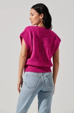 Checkered Sweater Vest -Outlet Cozi Luxe Store ALT16416 CI FUCHSIA 6