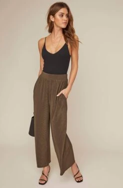 Pleated Wide Leg Pant -Outlet Cozi Luxe Store AP7071 OLIVE 5A