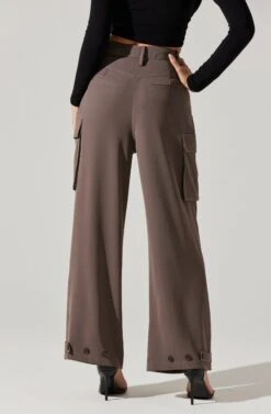 Pleated Wide Leg Cargo Pants -Outlet Cozi Luxe Store AP7310 WARMGREY 2