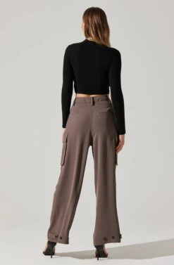 Pleated Wide Leg Cargo Pants -Outlet Cozi Luxe Store AP7310 WARMGREY 4