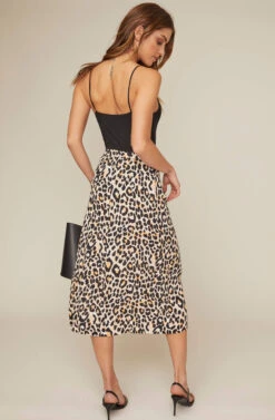 Button Front Midi Skirt -Outlet Cozi Luxe Store AS9024B LEOPARD PRINT 8A