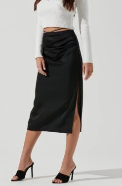 Hi Slit Ruched Skirt -Outlet Cozi Luxe Store AS9086B BLACK 1562