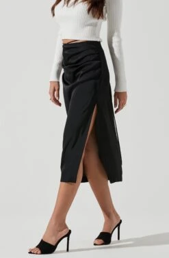Hi Slit Ruched Skirt -Outlet Cozi Luxe Store AS9086B BLACK 1564