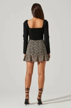 Floral Ruched Mini Skirt -Outlet Cozi Luxe Store AS9114 BLACKMAGENTAFRL 6