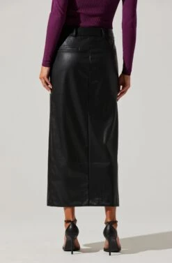 Low Rise Faux Leather Midi Skirt -Outlet Cozi Luxe Store AS9156L BLACK 2