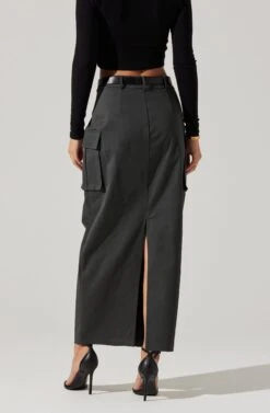 High Rise Cargo Maxi Skirt -Outlet Cozi Luxe Store AS9163 CHARCOAL 6