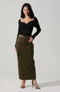 High Rise Cargo Maxi Skirt -Outlet Cozi Luxe Store AS9163 OLIVE 1