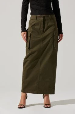 High Rise Cargo Maxi Skirt -Outlet Cozi Luxe Store AS9163 OLIVE 3