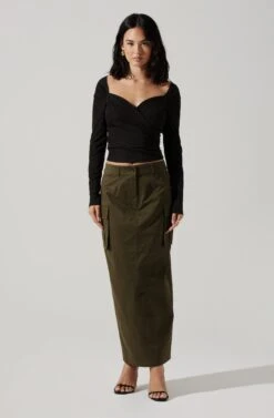 High Rise Cargo Maxi Skirt -Outlet Cozi Luxe Store AS9163 OLIVE 4