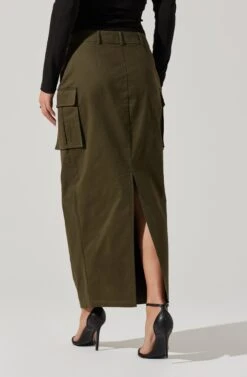 High Rise Cargo Maxi Skirt -Outlet Cozi Luxe Store AS9163 OLIVE 5