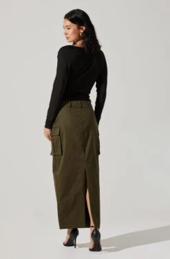 High Rise Cargo Maxi Skirt -Outlet Cozi Luxe Store AS9163 OLIVE 6