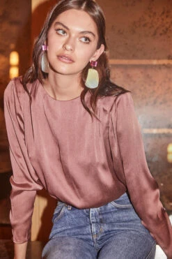 Crawford Satin Long Sleeve Top -Outlet Cozi Luxe Store ASTR FALL21 PT2 34359 edited