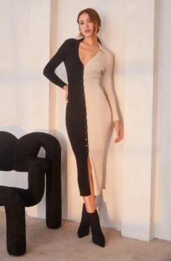 Two Toned Long Sleeve Midi Sweater Dress -Outlet Cozi Luxe Store ASTR FALL23 ASSETS 0507