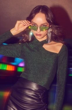 Crane Metallic Cutout Long Sleeve Top -Outlet Cozi Luxe Store ASTR HOL22 SKATE 0657