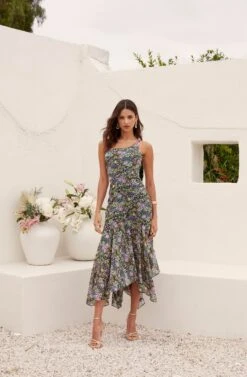 Malvina One Shoulder Floral Midi Dress -Outlet Cozi Luxe Store ASTR 060720233452