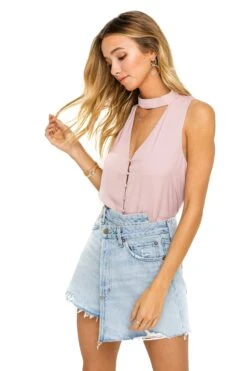 Button Front Choker Tank