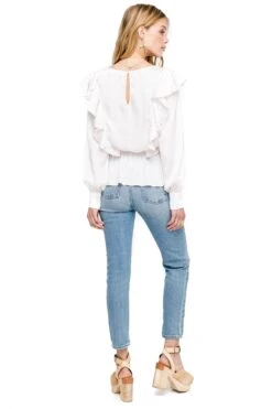Silky Ruffle Tie Waist Blouse -Outlet Cozi Luxe Store AT12976 003 IVORY 03
