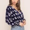 Pleated Surplice Floral Long Sleeve Top -Outlet Cozi Luxe Store AT15081B NAVY RED FLORAL 2AA