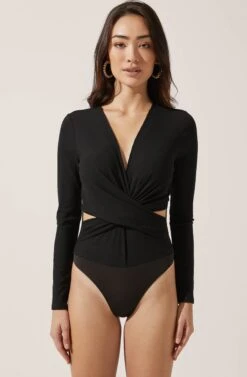 Long Sleeve Side Cutout Bodysuit 10 Long Sleeve Side Cutout Bodysuit -Outlet Cozi Luxe Store AT15120 BLACK 2