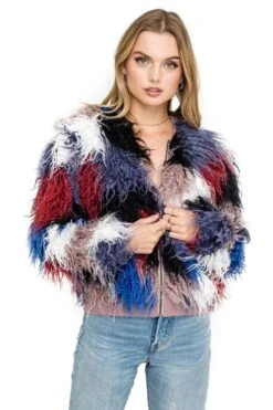 Shaggy Faux Fur Jacket 10 Shaggy Faux Fur Jacket -Outlet Cozi Luxe Store AT15222 BLUE MULTI COLOR 05