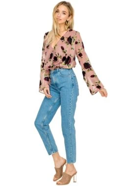 Surplice Floral Burnout Top -Outlet Cozi Luxe Store AT15278 MAUVE FLORAL 2A