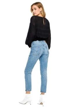 Long Sleeve Smocked Band Blouse -Outlet Cozi Luxe Store AT15283 BLACK 4