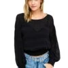 Long Sleeve Smocked Band Blouse -Outlet Cozi Luxe Store AT15283 BLACK 5
