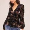 Velvet Burnout Wrap Top 2 Velvet Burnout Wrap Top -Outlet Cozi Luxe Store AT15439B BLACK MAUVE FLORAL 2
