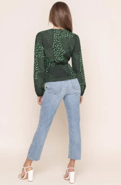 Long Sleeve Wrap Front Tie Top -Outlet Cozi Luxe Store AT15439 BLACK GREEN MULTI FLORAL 3A