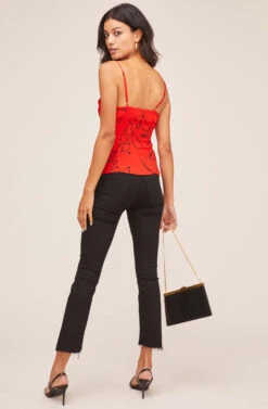 Button Front Floral Wrap Cami -Outlet Cozi Luxe Store AT15468 RED SKETCH FLORAL 3