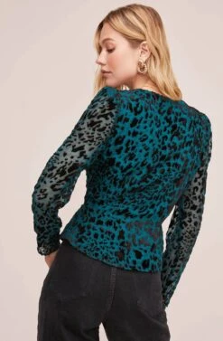 Burnout Leopard Wrap Top -Outlet Cozi Luxe Store AT15511B TEAL BLACK LEOPARD 4