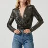 Twist Front Deep V Metallic Bodysuit