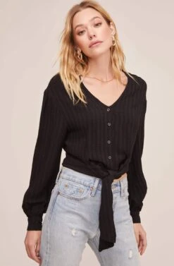 Tie Front Top 10 Tie Front Top -Outlet Cozi Luxe Store AT15667 BLACK 4