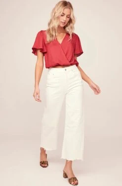 Jacquard Surplice Top 19 Jacquard Surplice Top -Outlet Cozi Luxe Store AT15688 RED 1A