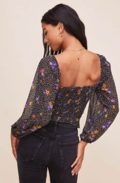 Shirred Long Sleeve Floral Smocked Top 18 Shirred Long Sleeve Floral Smocked Top -Outlet Cozi Luxe Store AT15780 BLACKPURPLEFLORAL 12