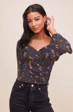 Shirred Long Sleeve Floral Smocked Top 13 Shirred Long Sleeve Floral Smocked Top -Outlet Cozi Luxe Store AT15780 BLACKPURPLEFLORAL 6